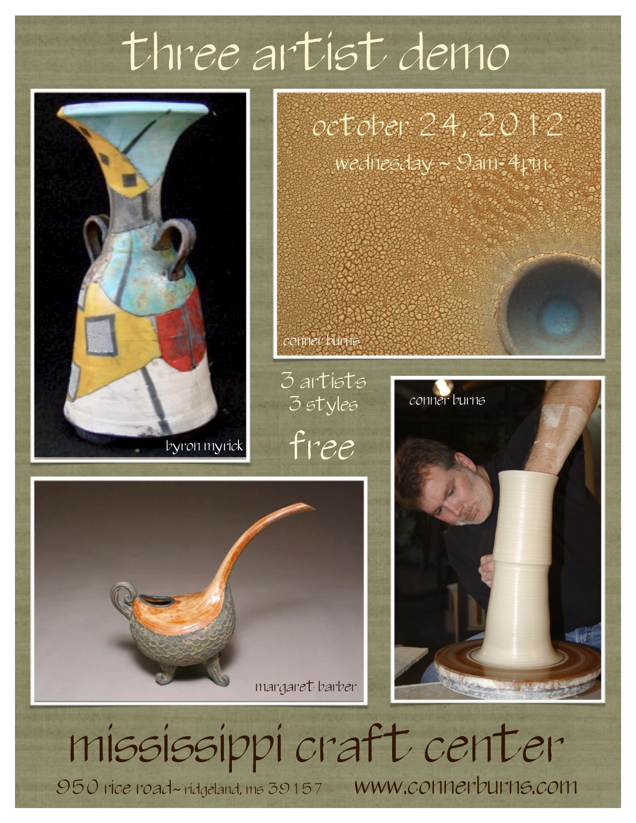 three artist demonstration at the mississippi craft center with conner burns, margaret barber and byron myrick